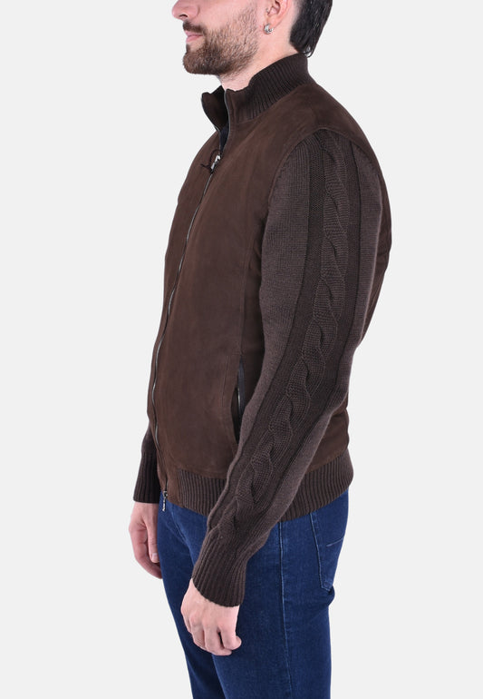 GIUBBOTTO IN PELLE SCAMOSCIATA CON MANICHE IN LANA