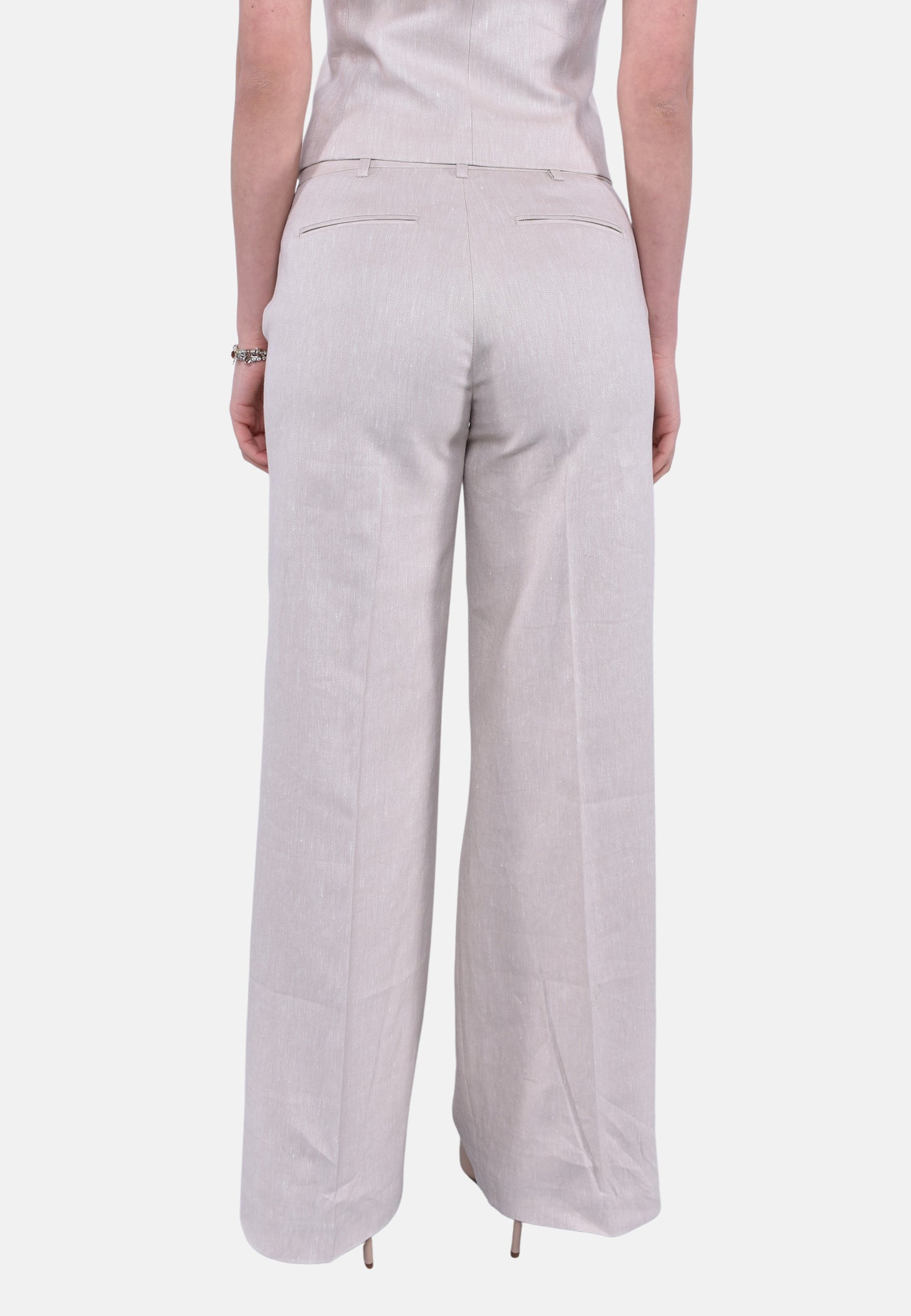 Pantaloni a gamba ampia in twill di cotone e lino