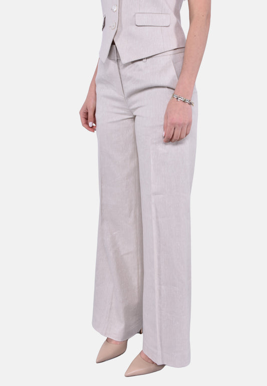 Pantaloni a gamba ampia in twill di cotone e lino