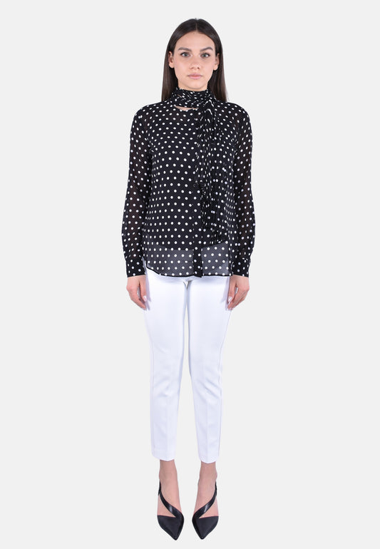 DOT PLEAT BOW BLOUSE