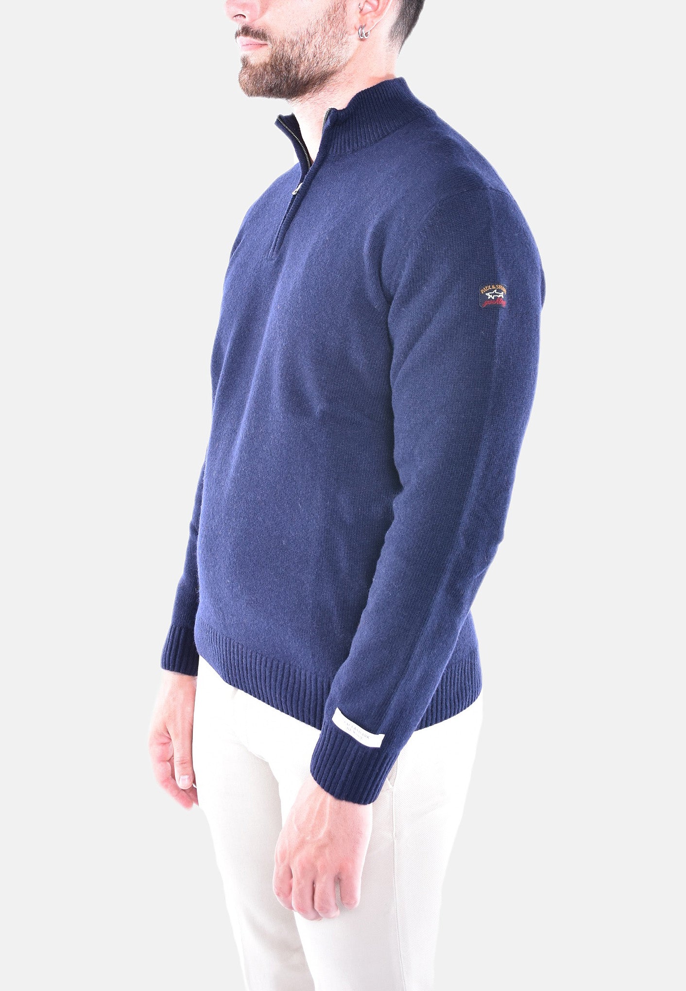 MAGLIA CON ZIP IN RE-WOOL CON BADGE