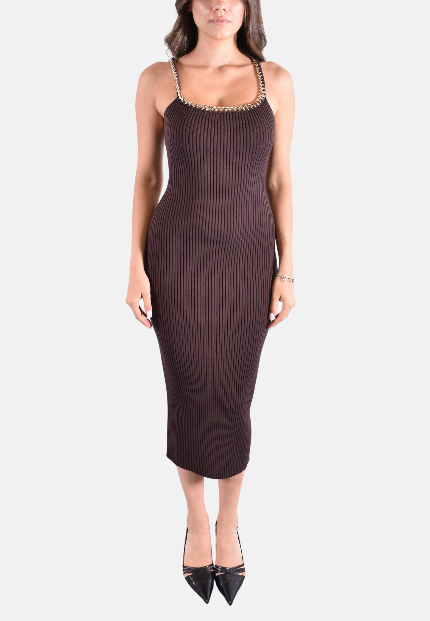 ABITO MIDI IN MAGLIA STRETCH A COSTE CON CATENA