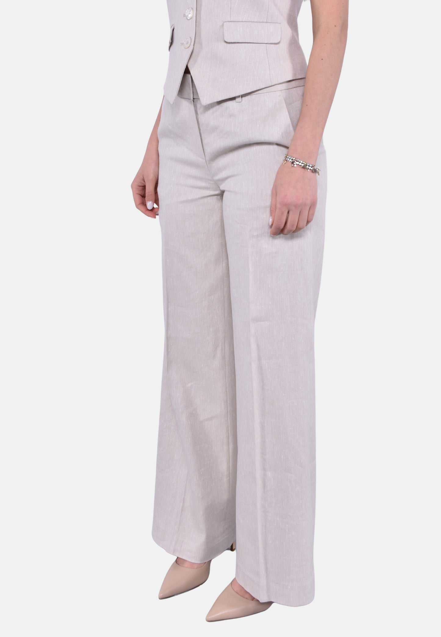 Pantaloni a gamba ampia in twill di cotone e lino