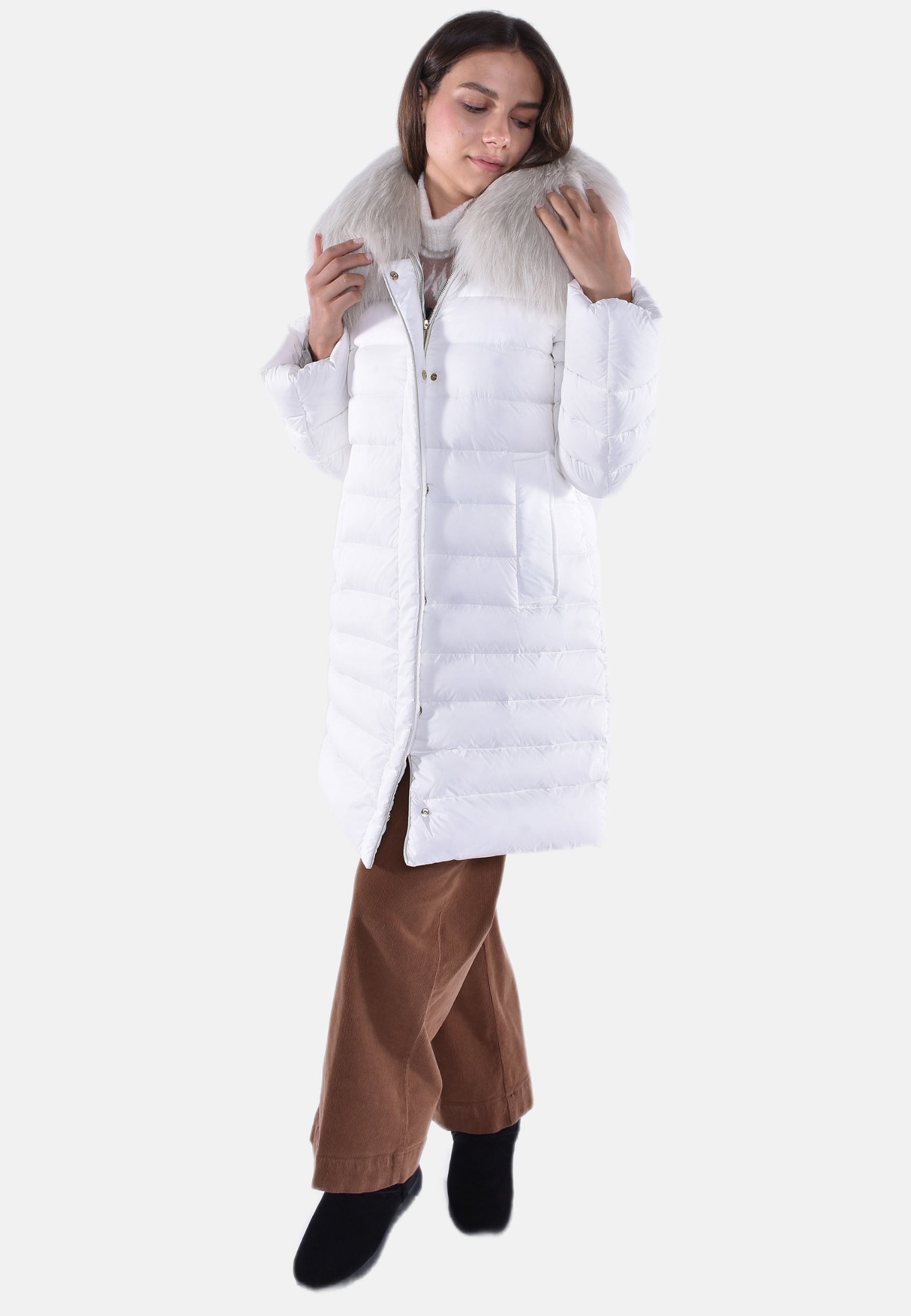 GIUBBINO LUNGO IN PIUMA CON PELO CINTIA