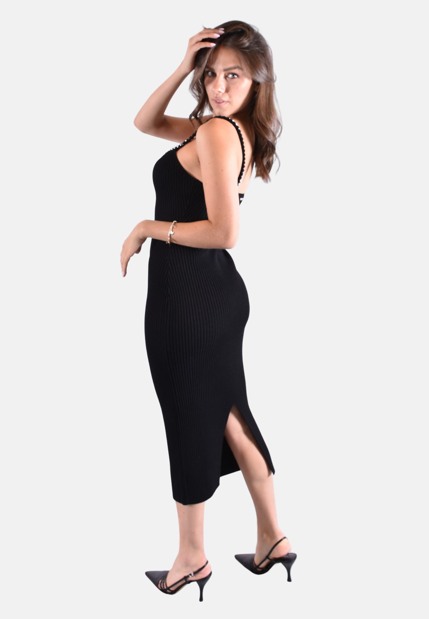 ABITO MIDI IN MAGLIA STRETCH A COSTE CON CATENA