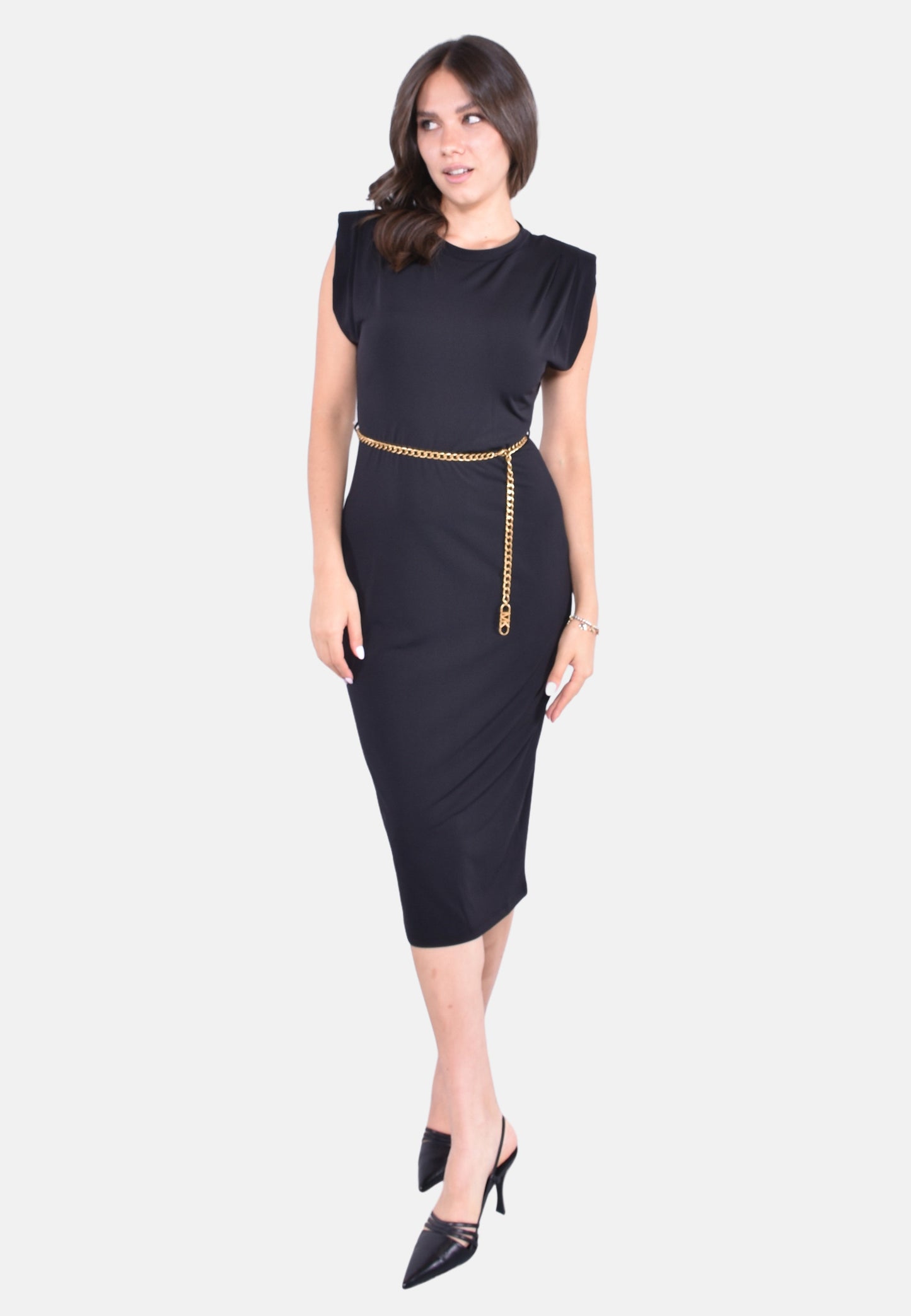 PLT SHLDR CHN BLT MINIDRESS