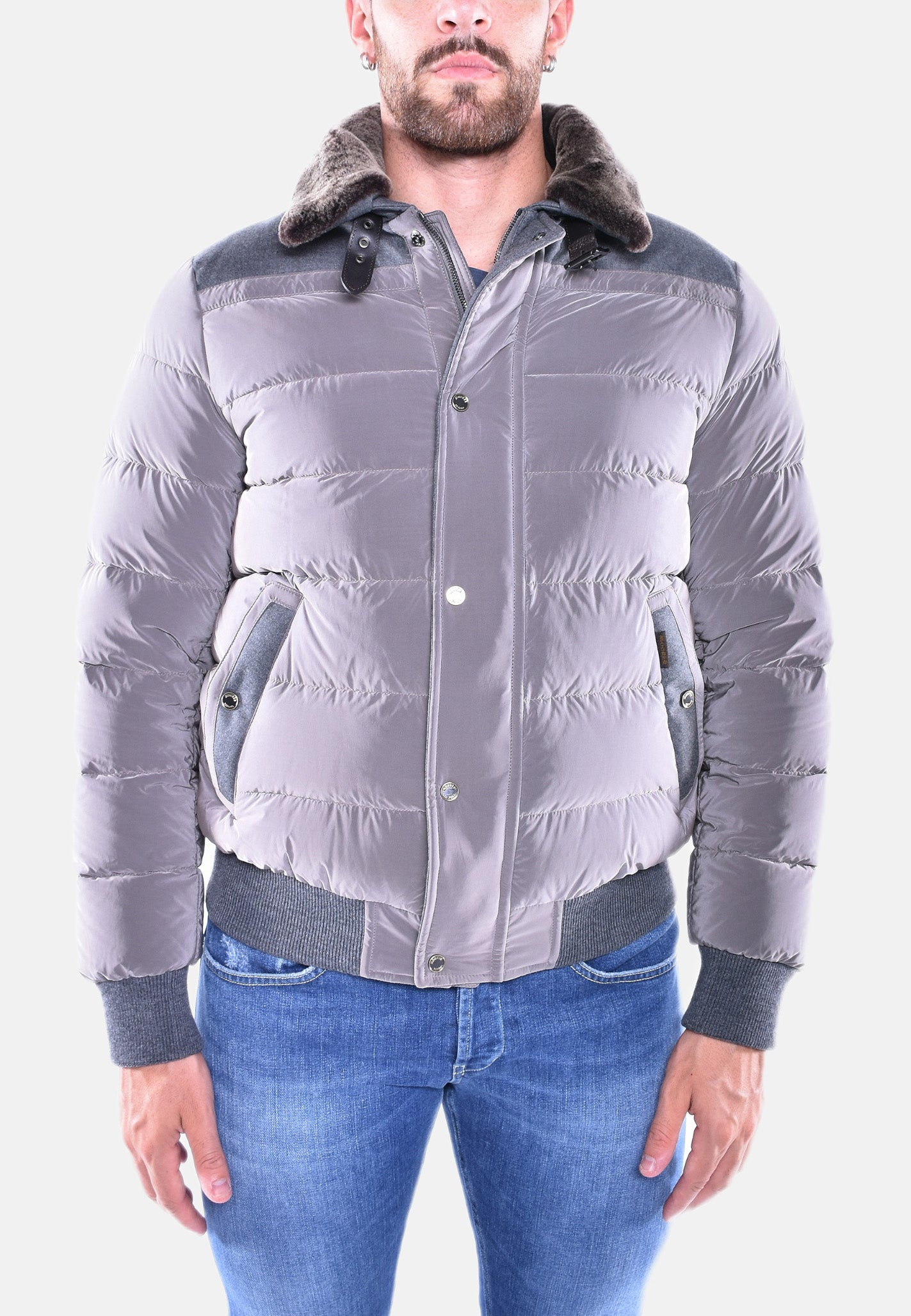 BOMBER IN PIUMA E LANA CON PELO STACCABILE VIANI