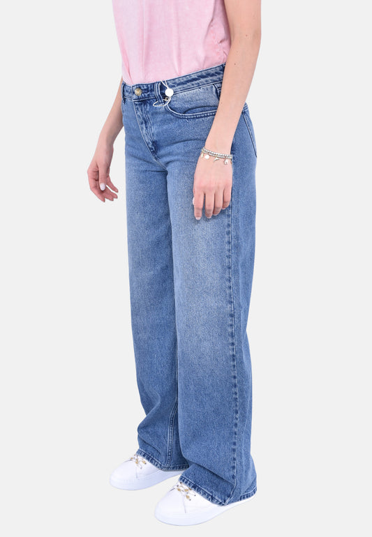 Jeans in denim a gamba ampia