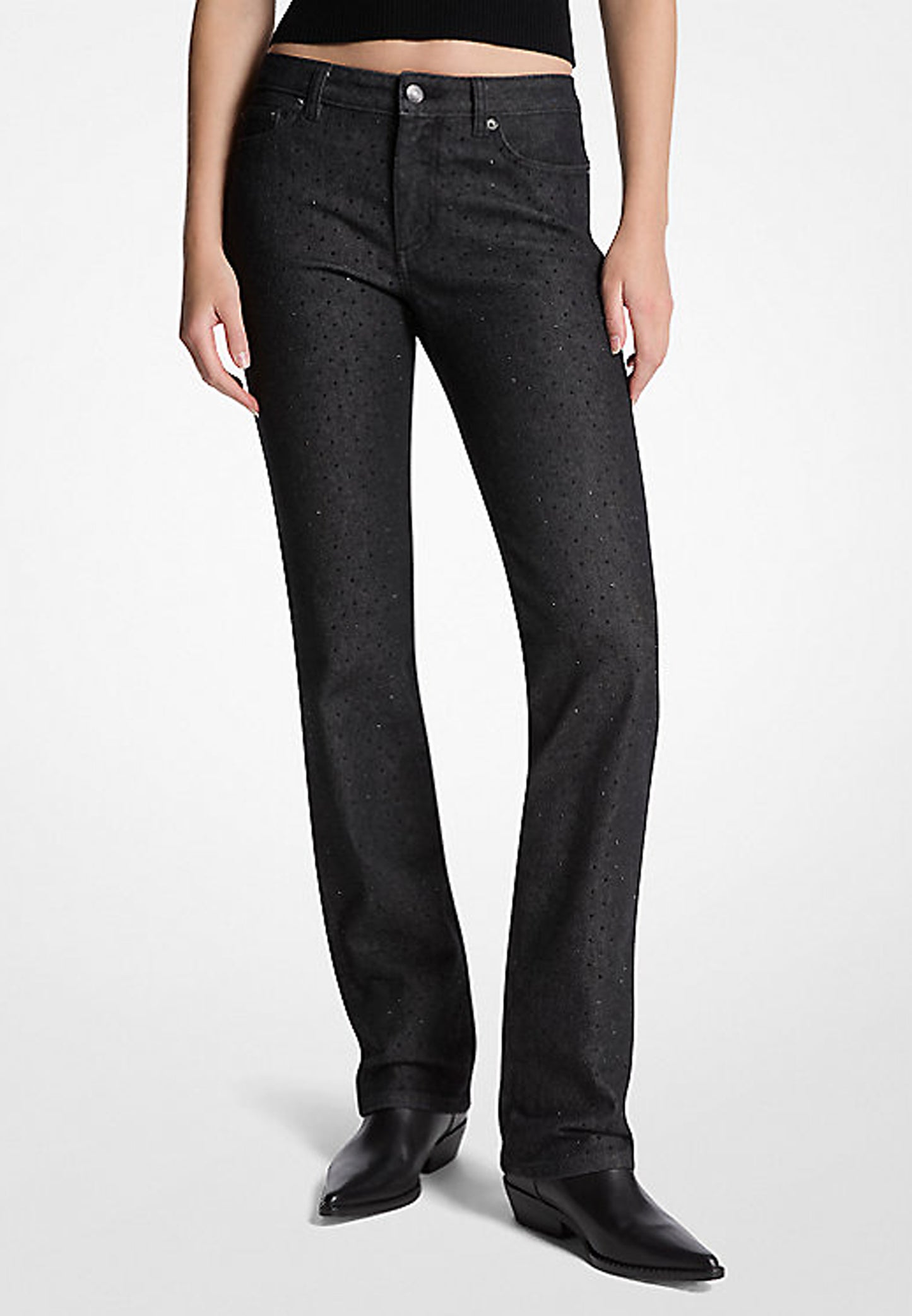 JEANS A SIGARETTA IN DENIM STRETCH CON BORCHIE