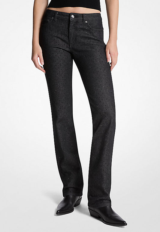 JEANS A SIGARETTA IN DENIM STRETCH CON BORCHIE