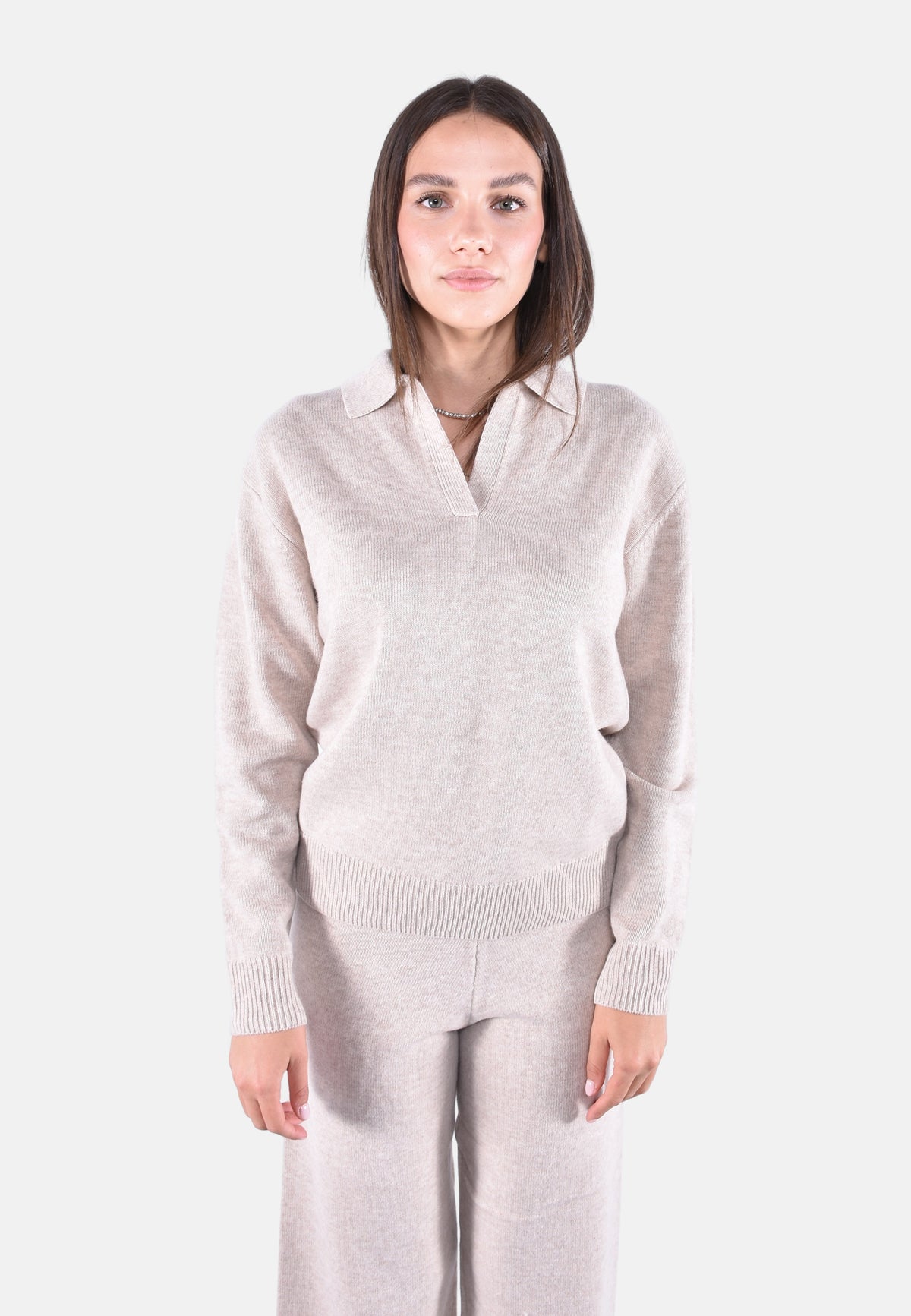 EZE WOOL PLAIN JERSEY KNIT LONG SLEEVE POLO