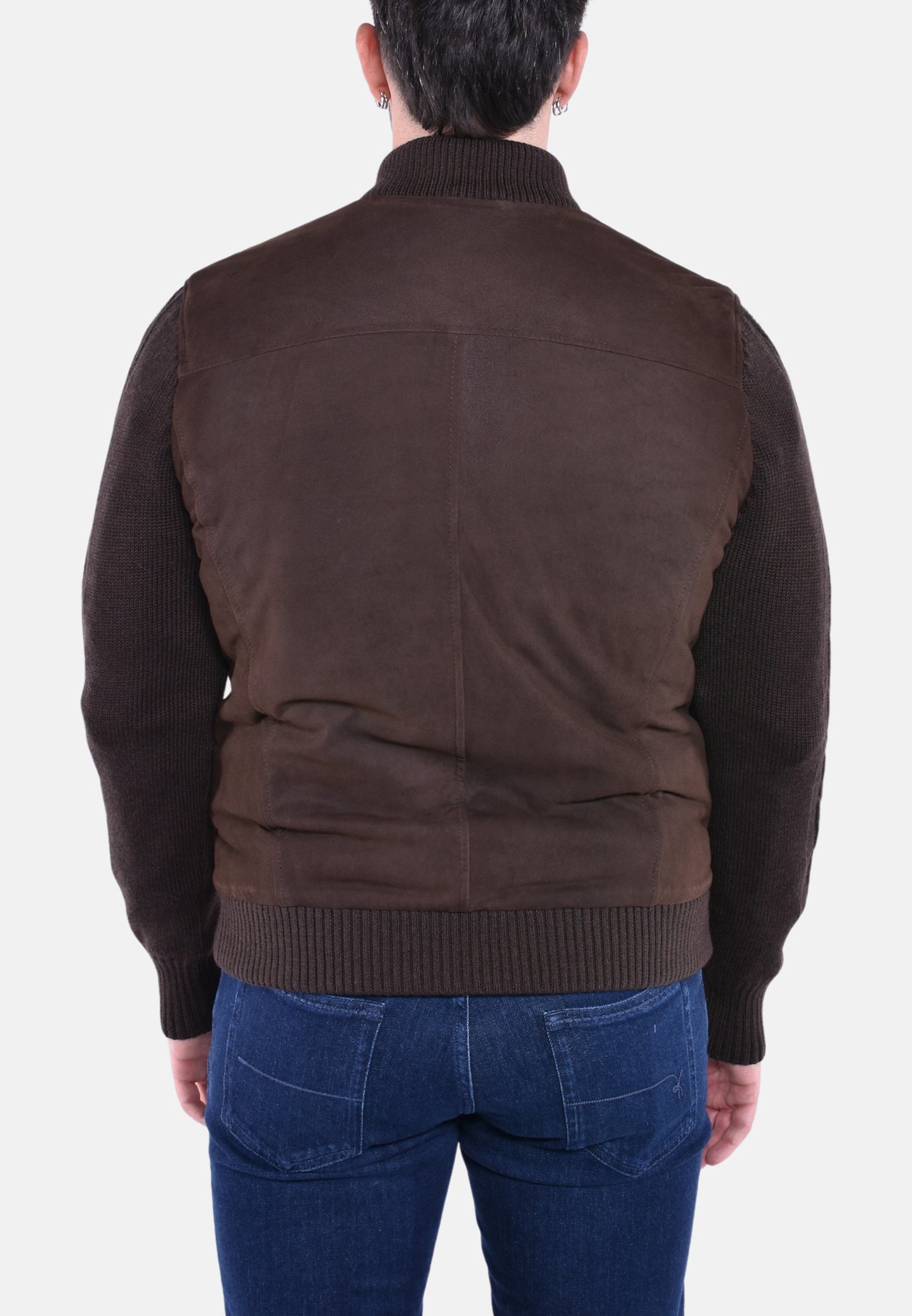 GIUBBOTTO IN PELLE SCAMOSCIATA CON MANICHE IN LANA