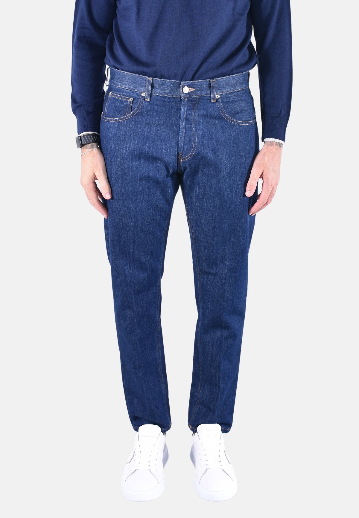 DIAN SLIM-FIT CARROT-CUT 5-POCKET JEANS IN BLUE 12.5 OZ RIGID DENIM