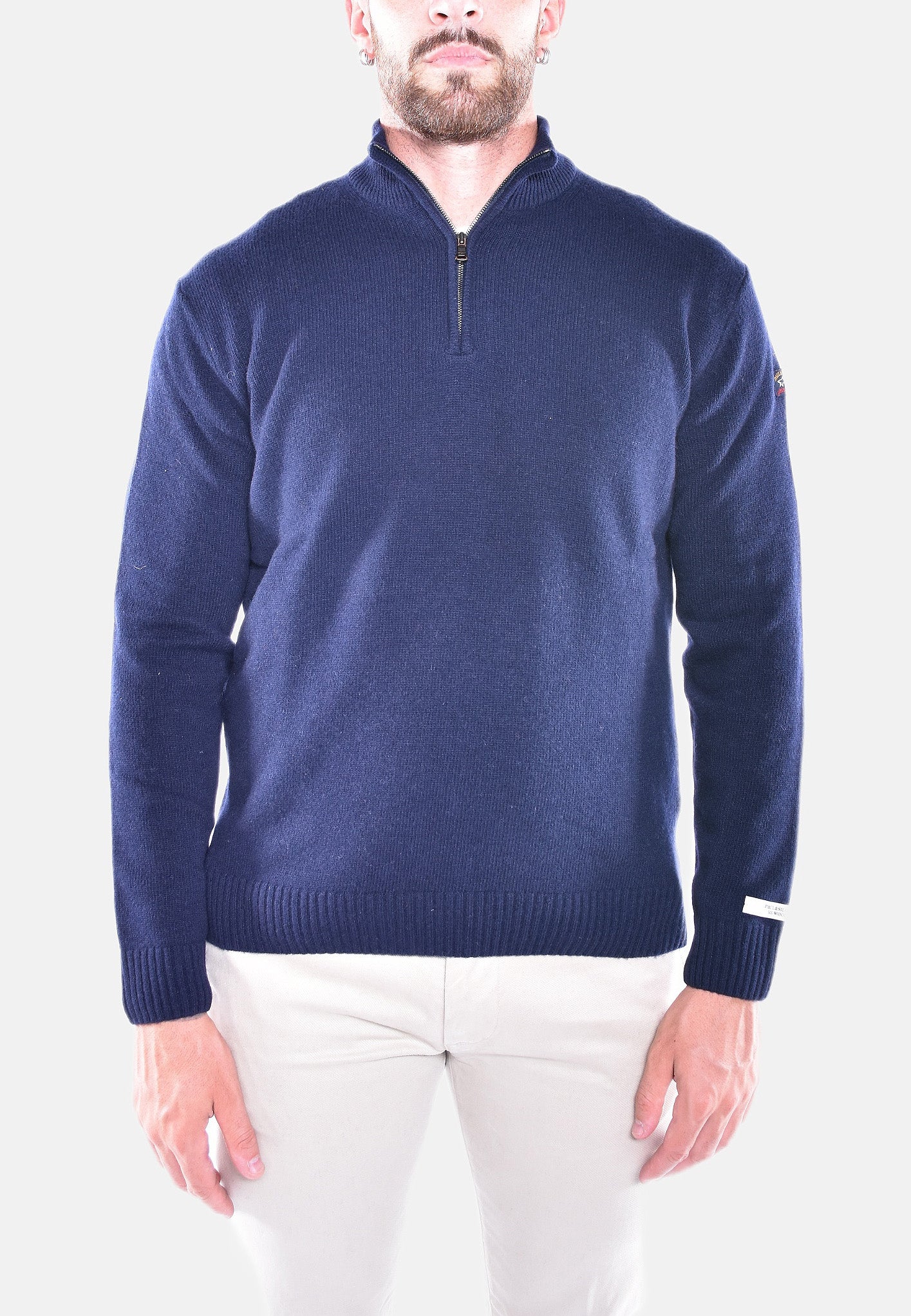 MAGLIA CON ZIP IN RE-WOOL CON BADGE