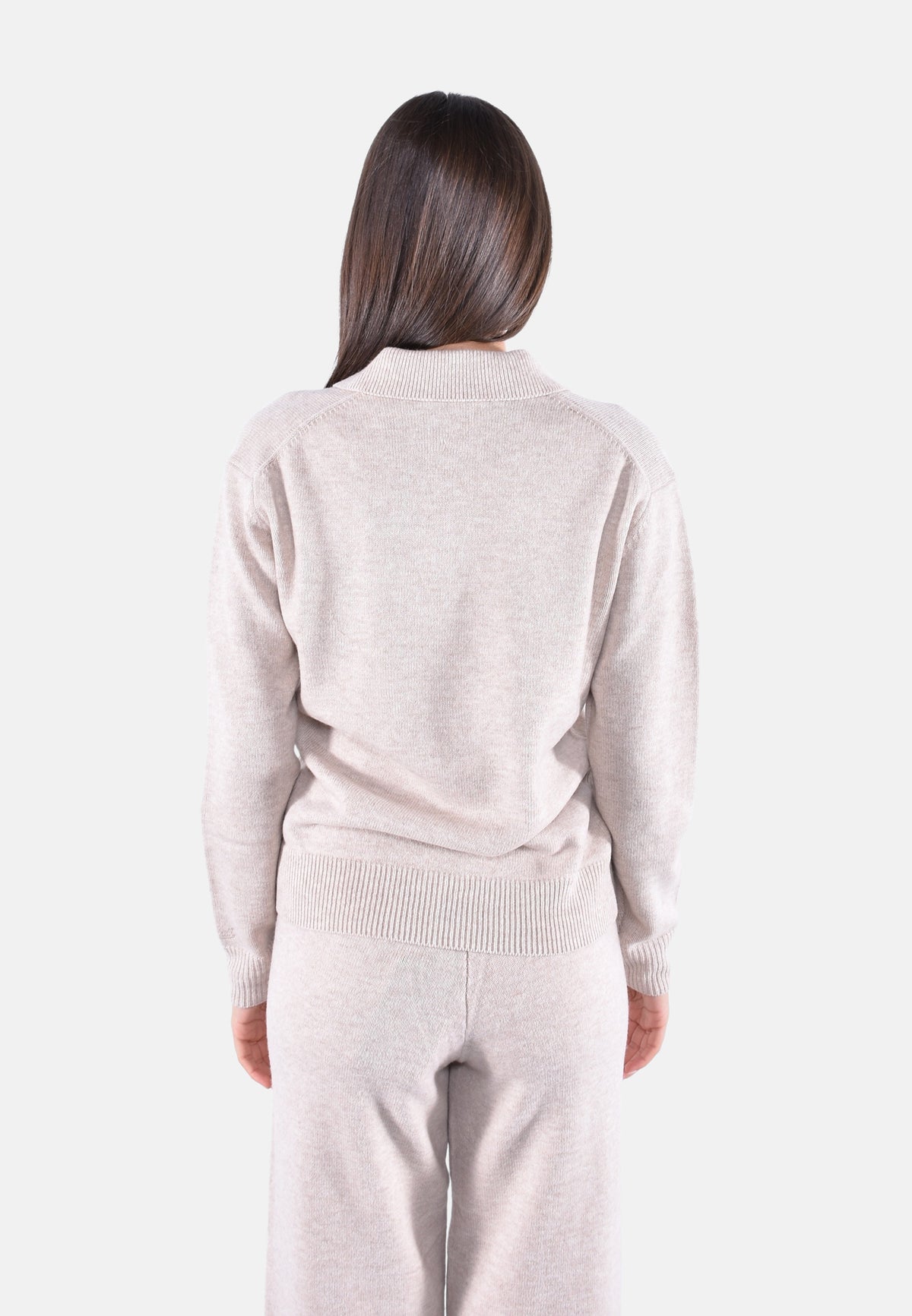EZE WOOL PLAIN JERSEY KNIT LONG SLEEVE POLO