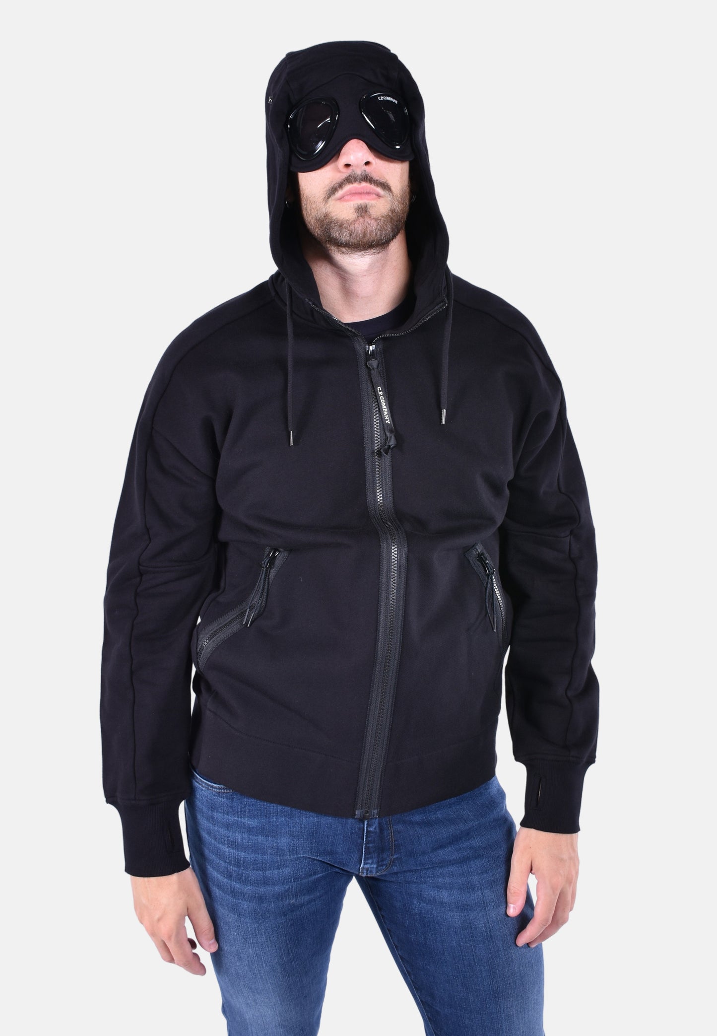 DIAGONAL RAISED FLEECE ZIPPED HOODED SWEATSHIRT