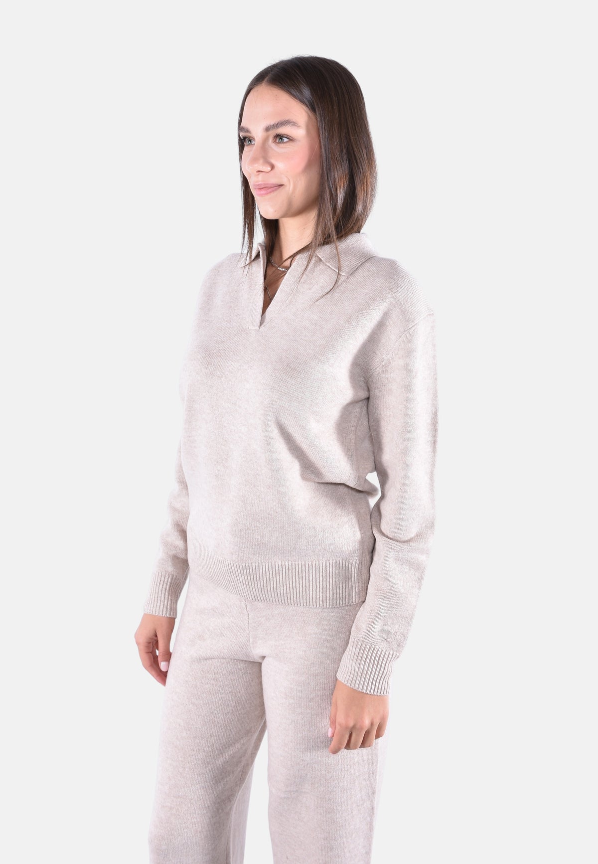EZE WOOL PLAIN JERSEY KNIT LONG SLEEVE POLO