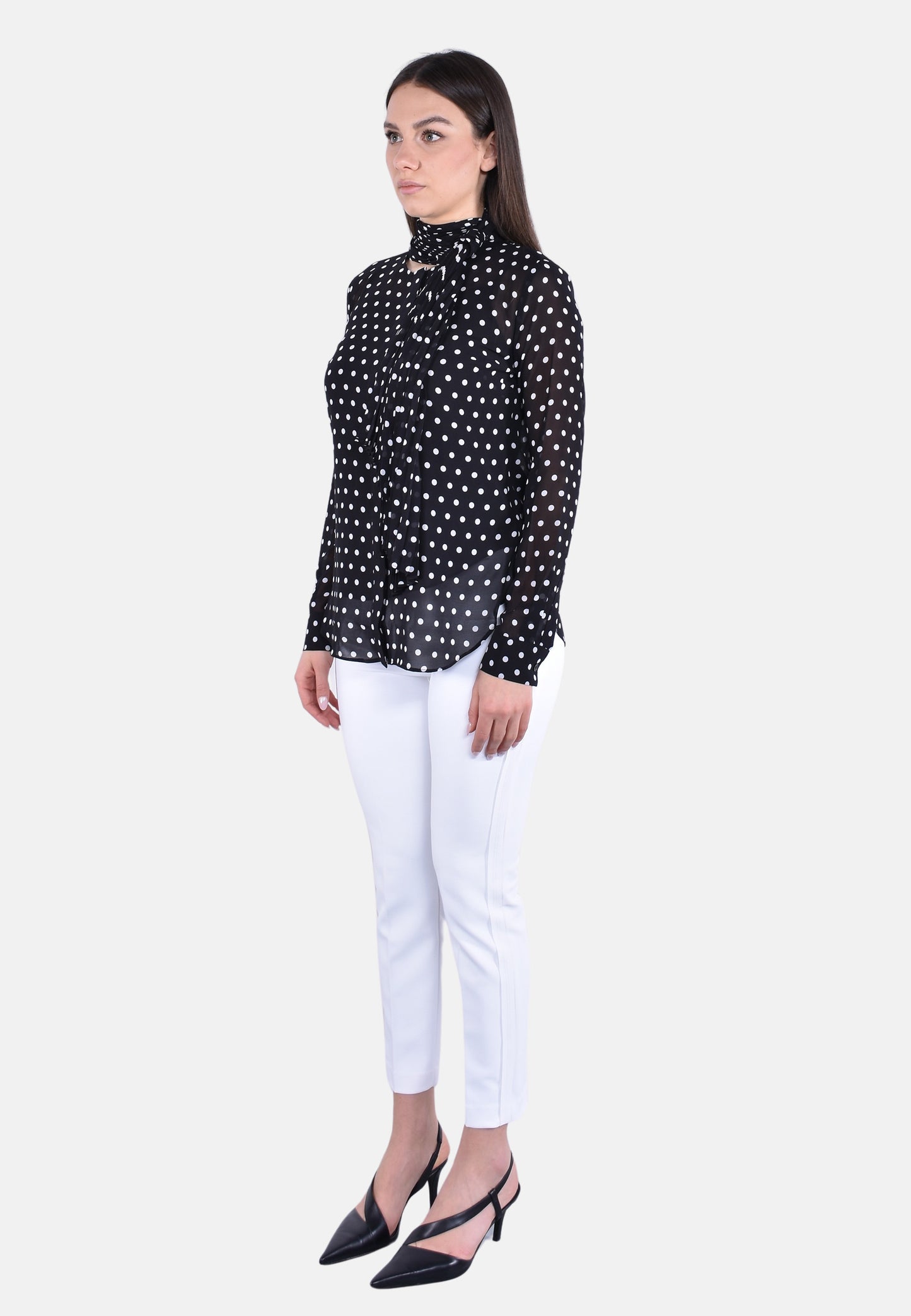 DOT PLEAT BOW BLOUSE