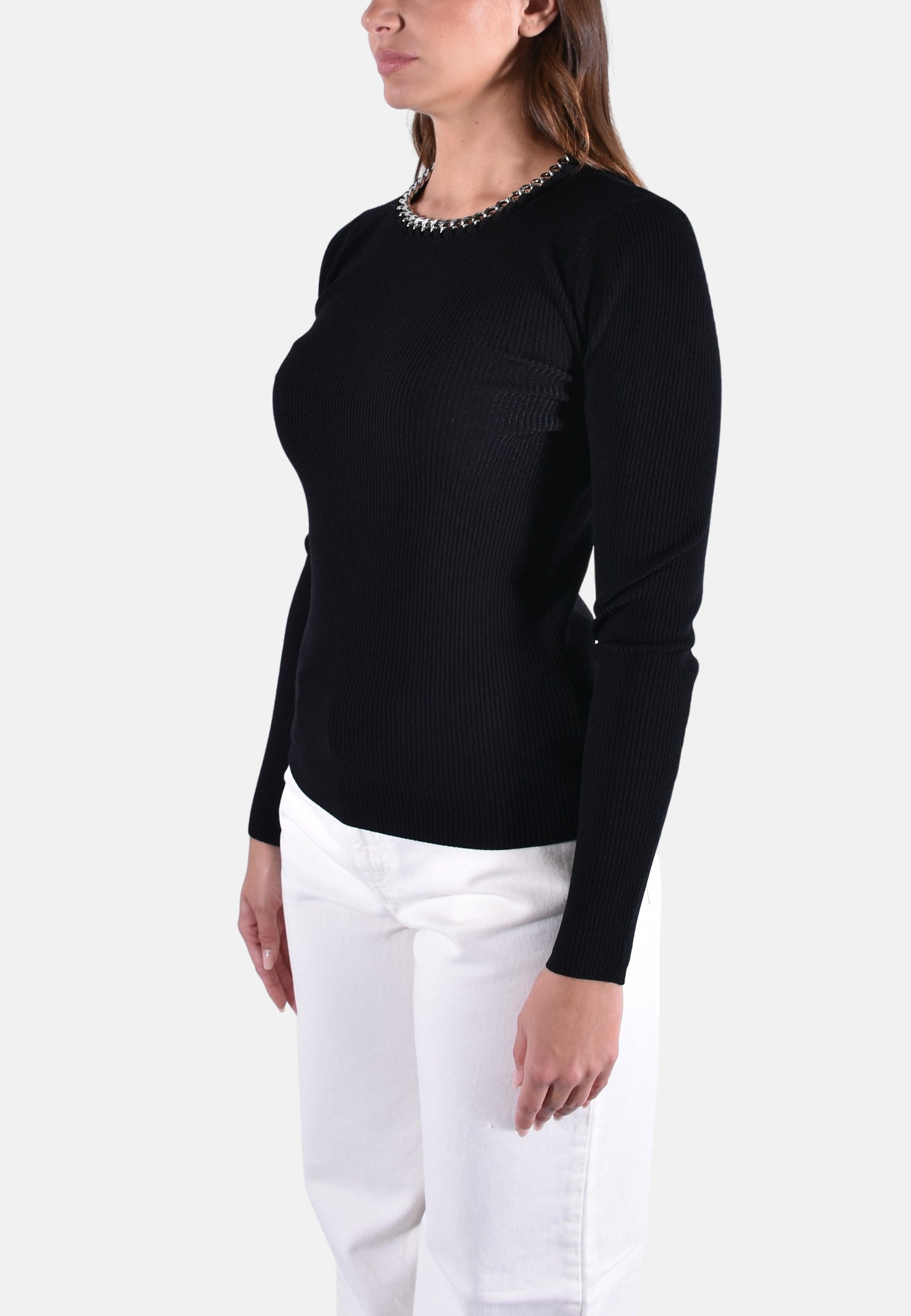 MAGLIA IN MISTO VISCOSA A COSTE CON DETTAGLIO A CATENA