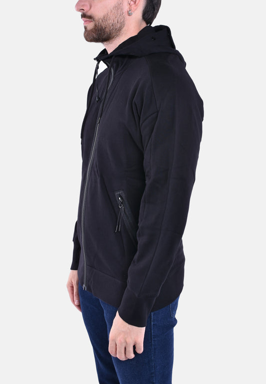 DIAGONAL RAISED FLEECE ZIPPED HOODED SWEATSHIRT