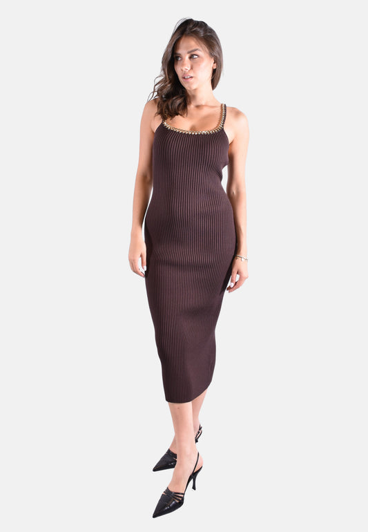 ABITO MIDI IN MAGLIA STRETCH A COSTE CON CATENA