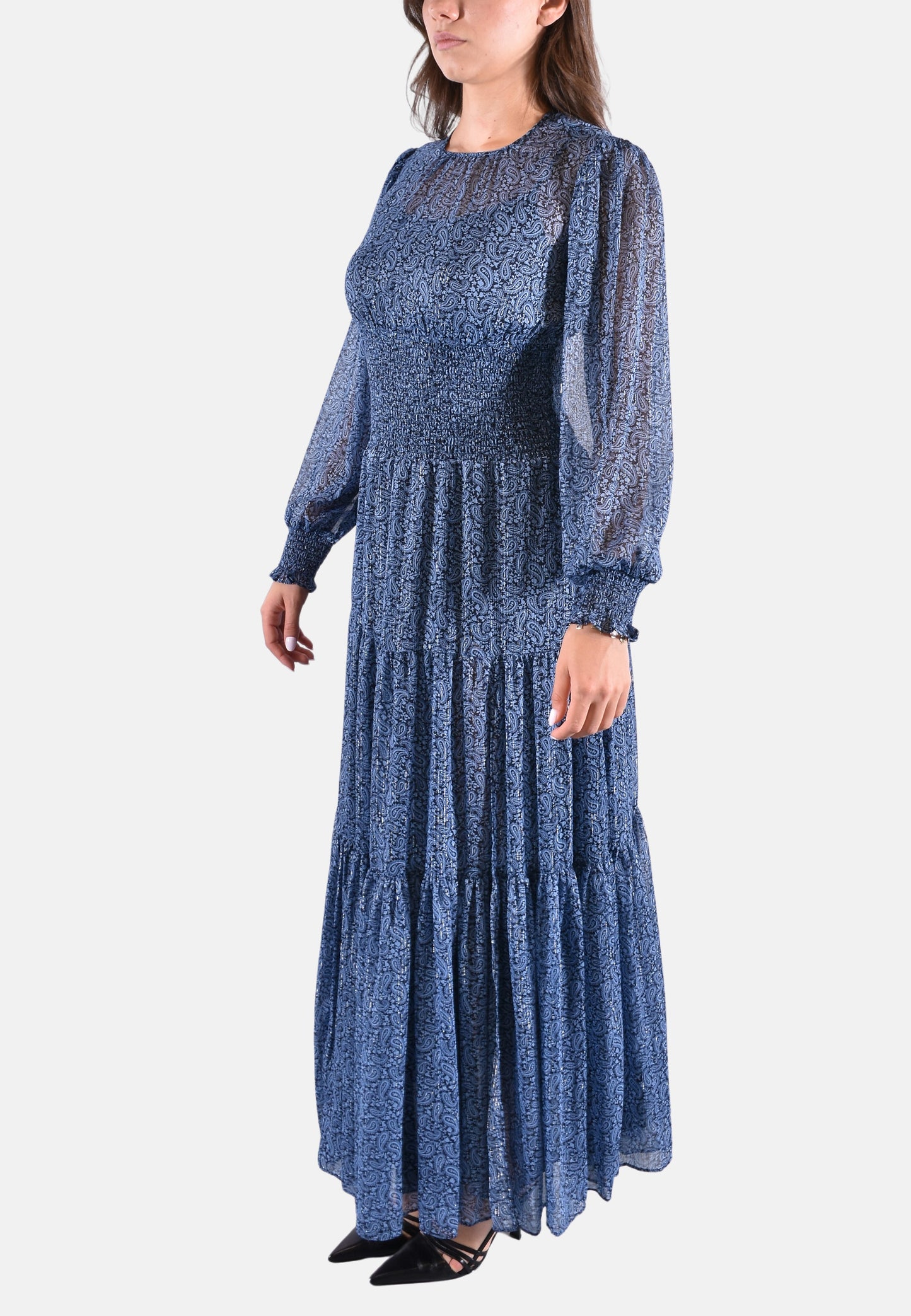 MAXI ABITO IN GEORGETTE ARRICCIATO CON STAMPA PAISLEY