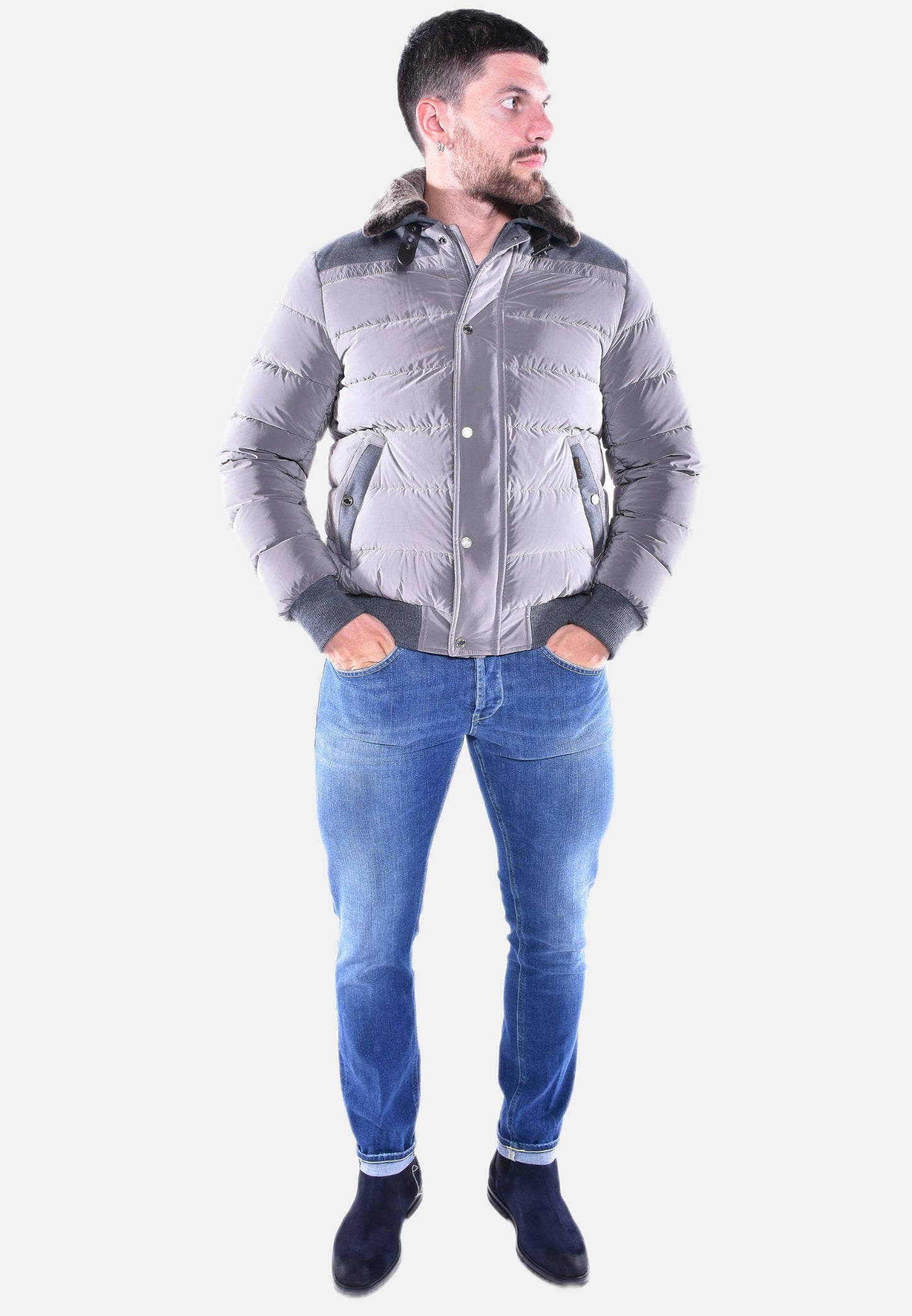 BOMBER IN PIUMA E LANA CON PELO STACCABILE VIANI