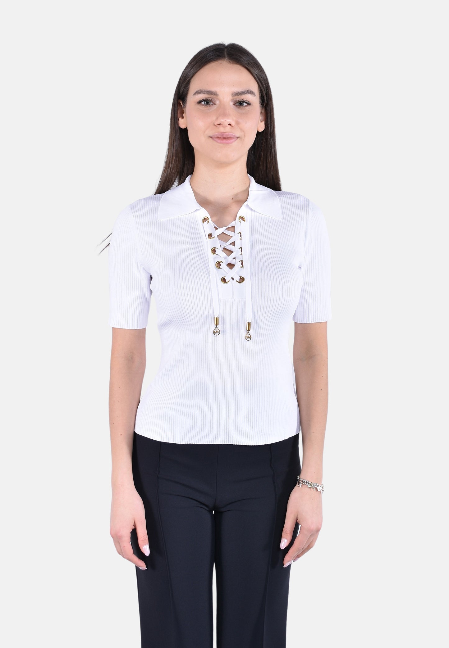 LACE UP SS POLO TOP
