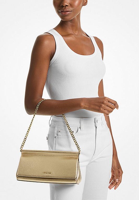 Pochette Carmine media in pelle martellata metallizzata