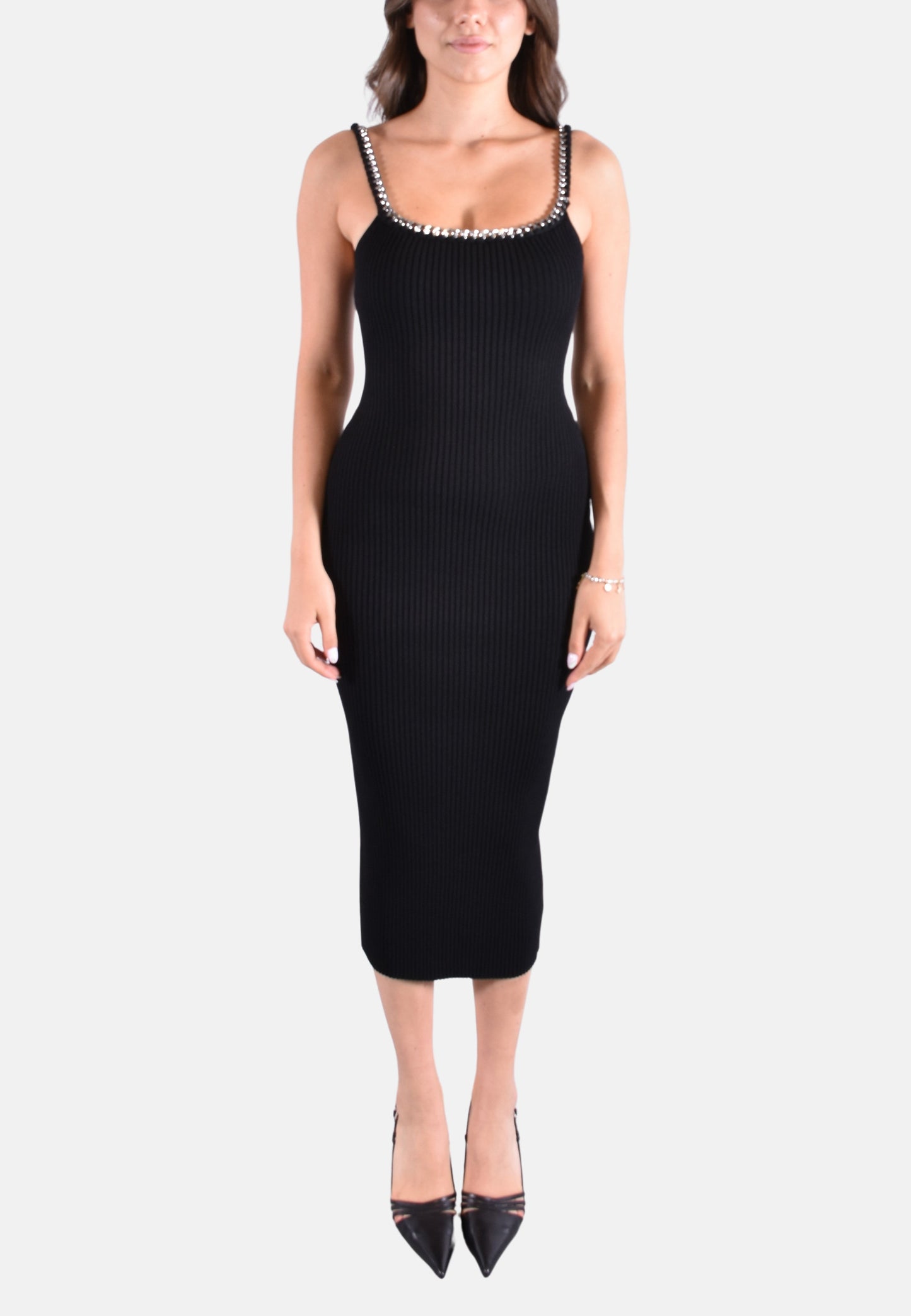 ABITO MIDI IN MAGLIA STRETCH A COSTE CON CATENA