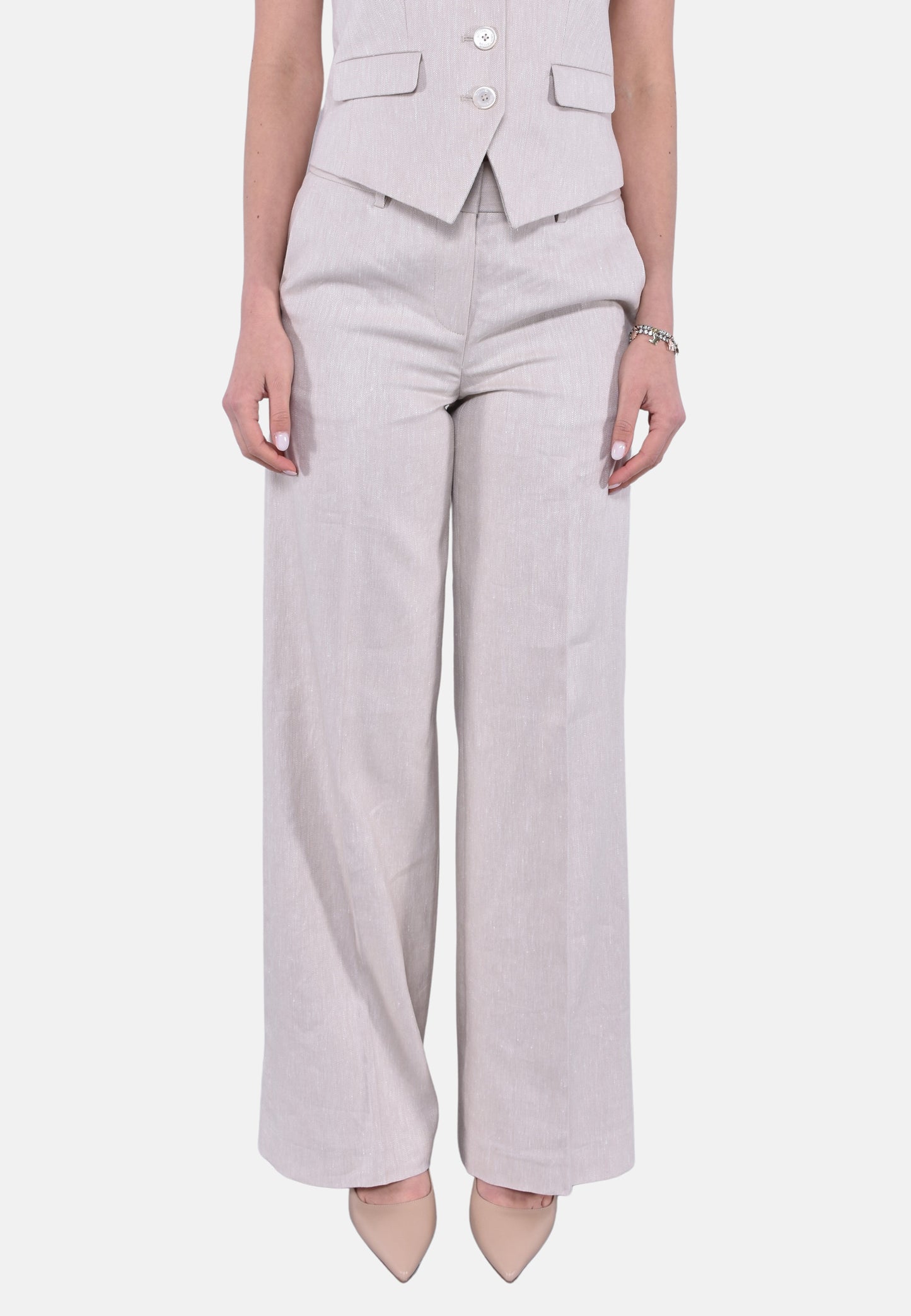 Pantaloni a gamba ampia in twill di cotone e lino