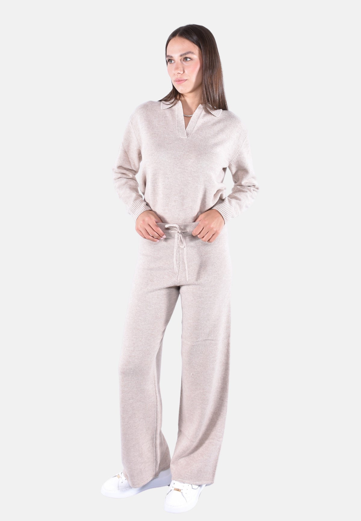 CAMBON WOOL PLAIN JERSEY KNIT WIDE LEG PANTS